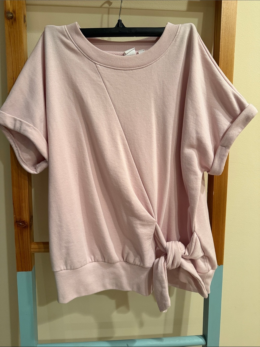 GAP Light Pink Tie-Front Short Sleeve Sweatshirt